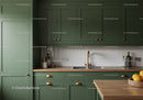 Modern Green Kitchen with Wooden Countertop and Brass Sink Tap