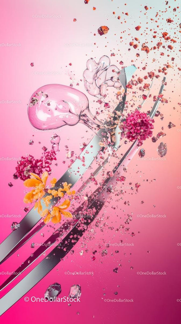 Pink Glitter and Confetti Celebration with Flowers and Metallic Decor