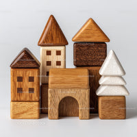 Set of Colorful Wooden Blocks and Shapes for Children's Play