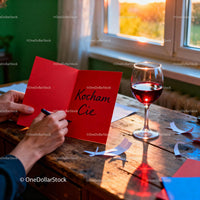Handwriting a Romantic Valentine Note by Warm Sunset Light