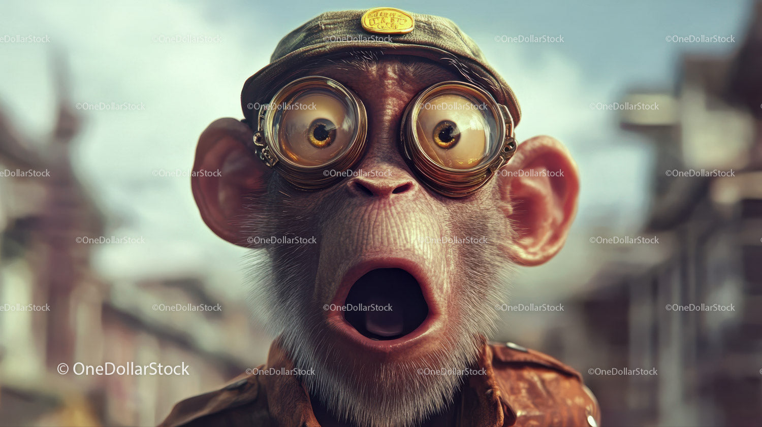 Curious Monkey Wearing Goggles with Wide Eyes in Nature