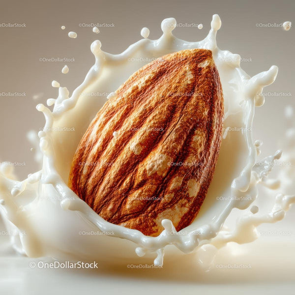 Almond Splashing in Creamy Milk for Healthy Snack Indulgence