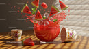 Watermelon slices splashing in refreshing summer punch