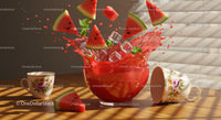 Watermelon slices splashing in refreshing summer punch