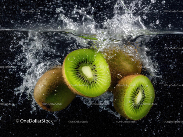 Fresh Kiwi Fruit Splash in Water with Vibrant Green Fleshy Interior