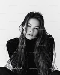 Black and White Portrait of a Young Woman with Long Hair