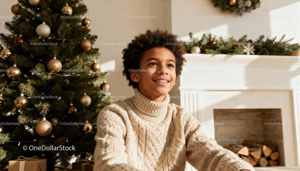 Smiling boy enjoying cozy Christmas at home