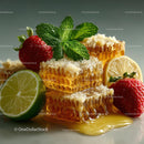 Fresh Honeycomb with Strawberries and Lime Garnish