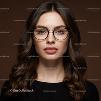 Elegant Young Woman Wearing Stylish Glasses with Brown Background
