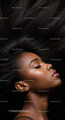 Elegant profile of woman with flowing dark hair