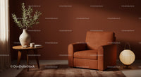 Cozy living room corner with leather armchair and vase
