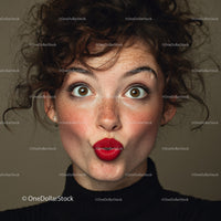 Expressive Woman with Curly Hair Engaging Facial Expression in Studio