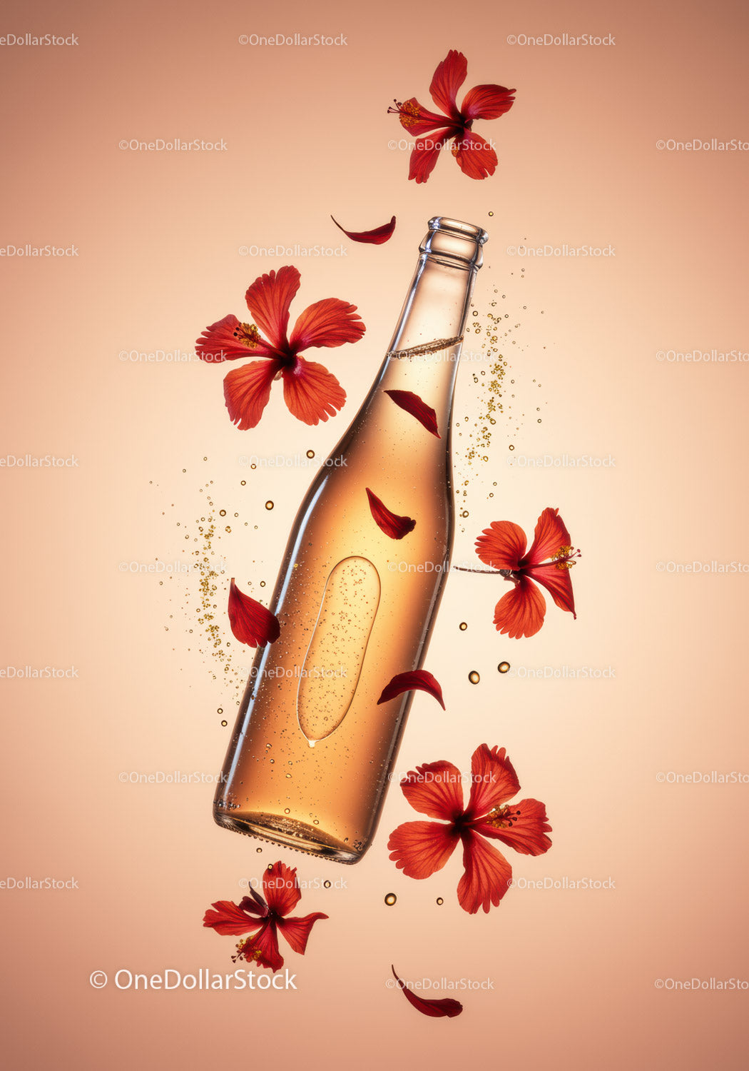 Refreshing Hibiscus Infused Beverage in Glass Bottle