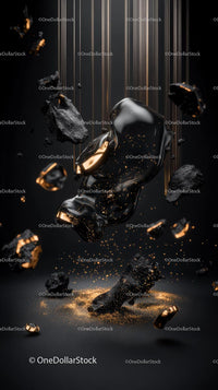 Black and Gold Abstract Sculpture with Dynamic Explosion in Motion