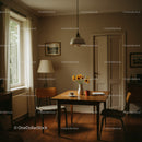 Cozy Home Interior with Wooden Dining Table and Sunflower Vase