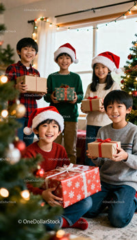 Happy children exchanging Christmas gifts indoors