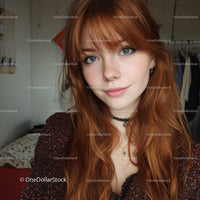 Portrait of a Young Woman with Red Hair and Blue Eyes Indoor