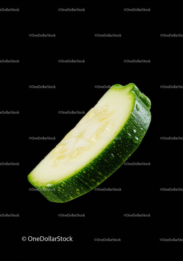 Fresh green zucchini slice with water droplets