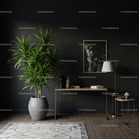 Elegant Indoor Living Room with Large Green Plant and Modern Decor