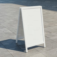 Blank White Sandwich Board on Urban Sidewalk by Water