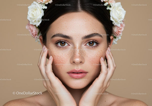 Close-up of a Woman with Freckles and Floral Crown