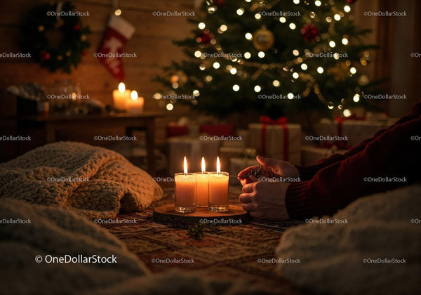 Cozy Christmas scene with glowing candles and warm sweater