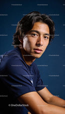 Focused young athlete posing against dark background