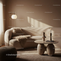 Cozy neutral living room with modern minimalistic decor