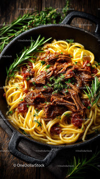 Hearty Beef and Cherry Tomato Pasta in Rustic Skillet