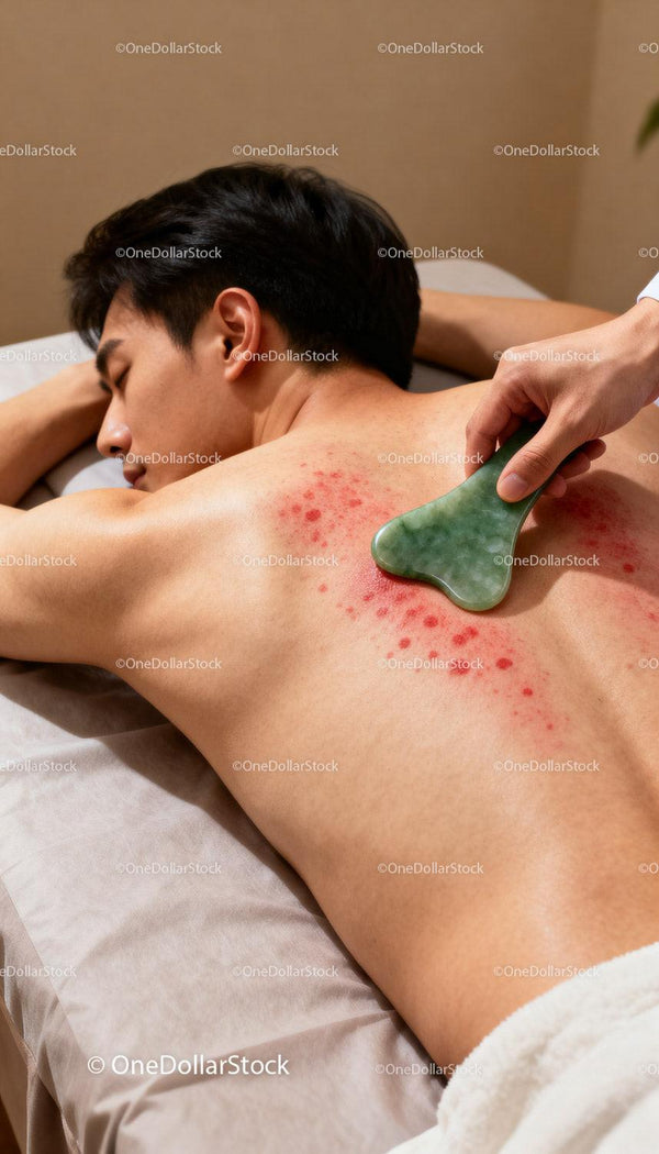 Mężczyzna otrzymujący terapię gua sha dla ulgi mięśniowej