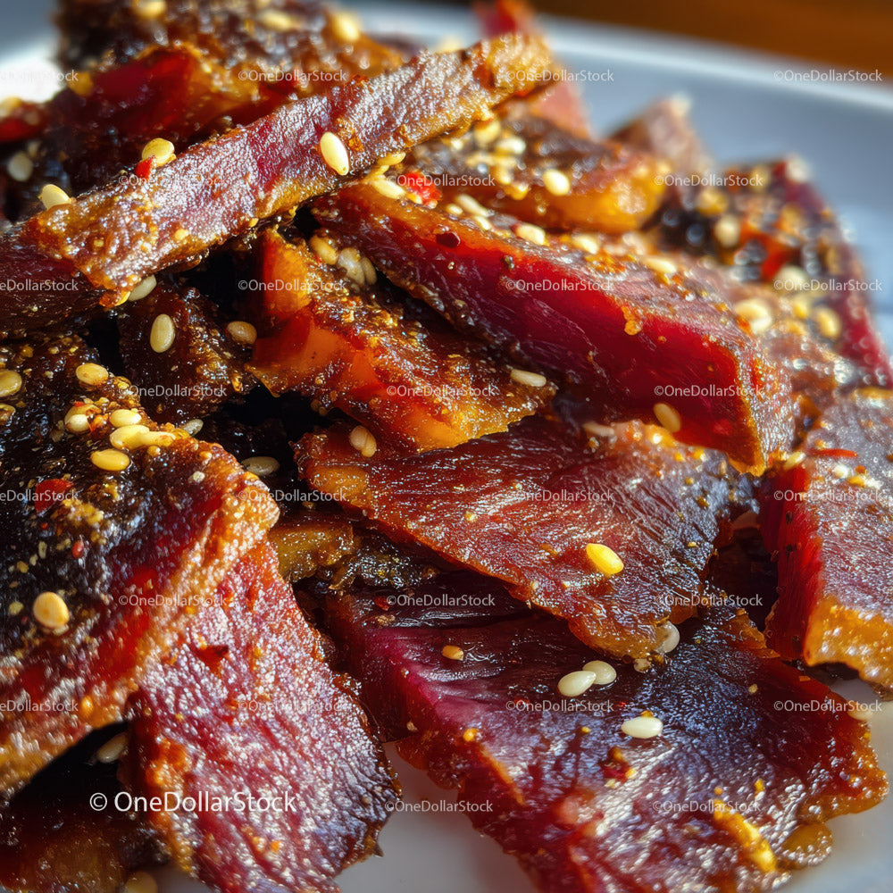 Close-up of Glazed BBQ Pork Ribs with Sesame Seeds