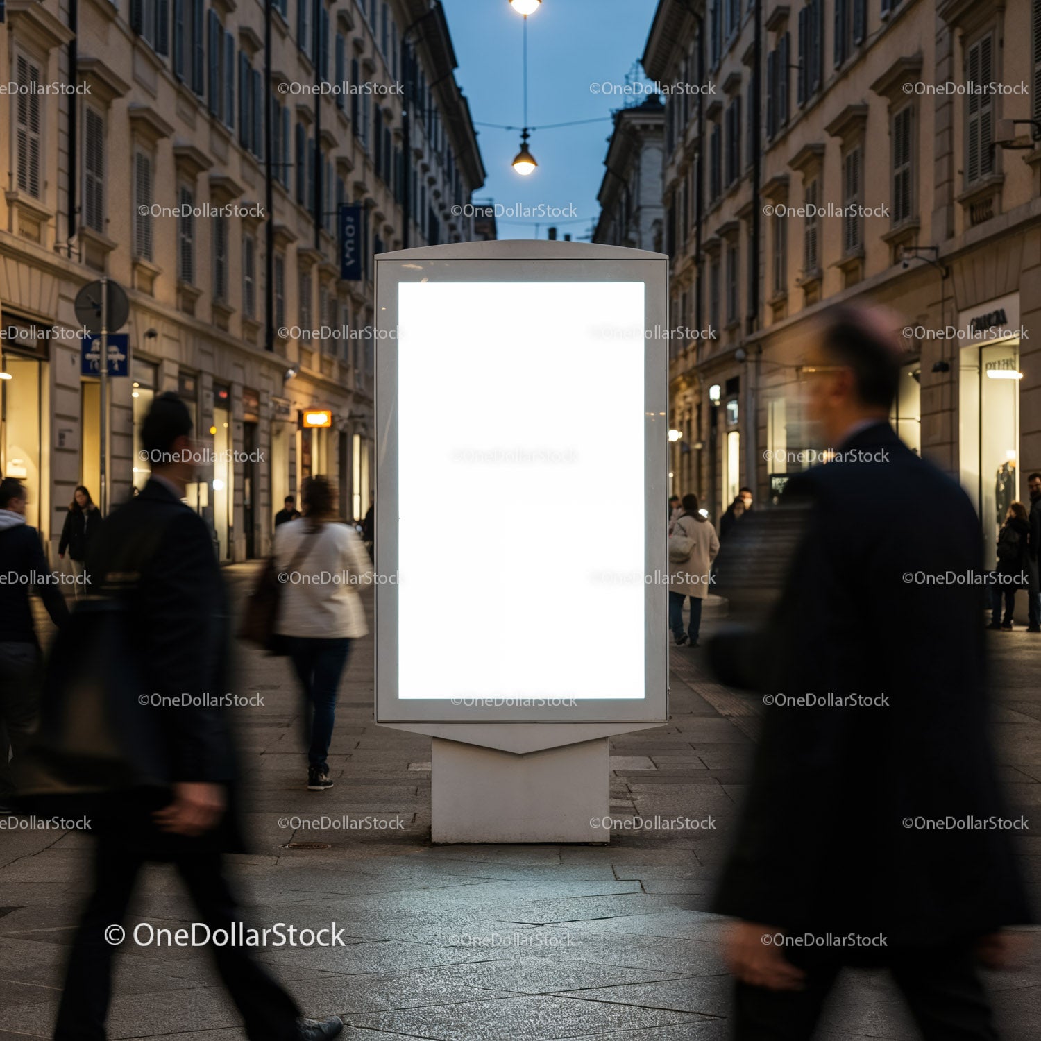 Empty Illuminated City Street Advertising Billboard