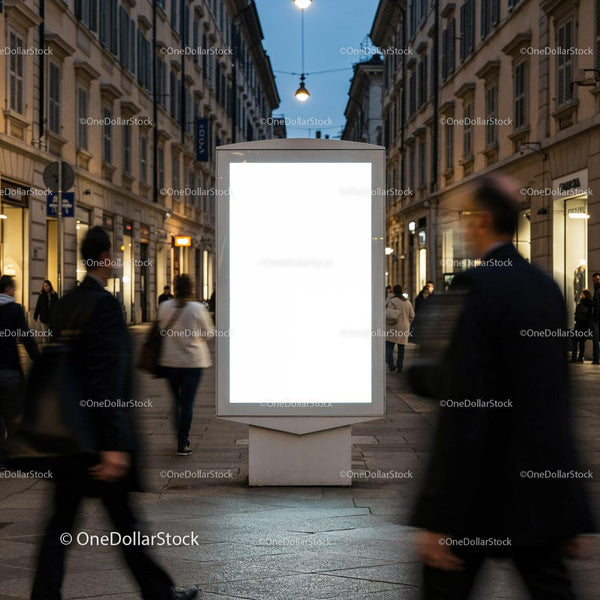Empty Illuminated City Street Advertising Billboard JPG Mockup Image