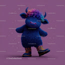 Colorful Furry Mascot with Rainbow Horns Wearing Boots and Smiling