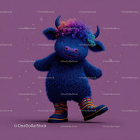 Colorful Furry Mascot with Rainbow Horns Wearing Boots and Smiling