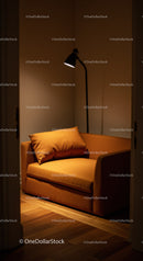Orange Armchair with Floor Lamp in Cozy Modern Living Room