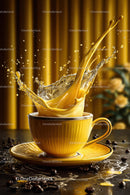 Yellow Cup with Coffee Splash in a Bright and Dynamic Scene