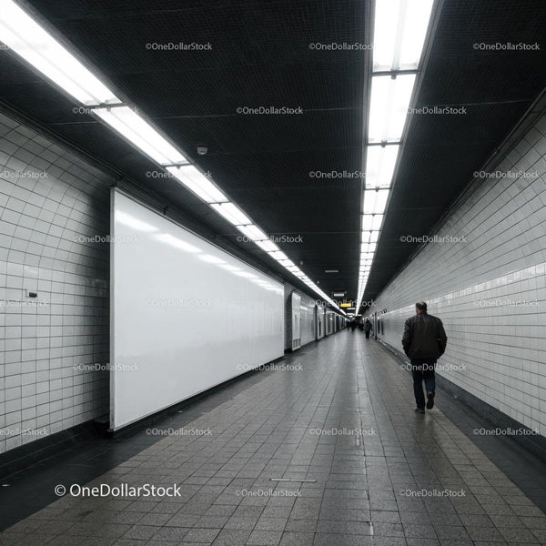 Underground Subway Tunnel with Fluorescent Lighting and Modern Design JPG Mockup Image
