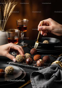 Luxurious Assorted Chocolate Truffles and Gourmet Sweets on Black Marble