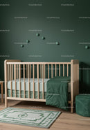 Modern Nursery with Green Wall Decor and Wooden Bed Frame