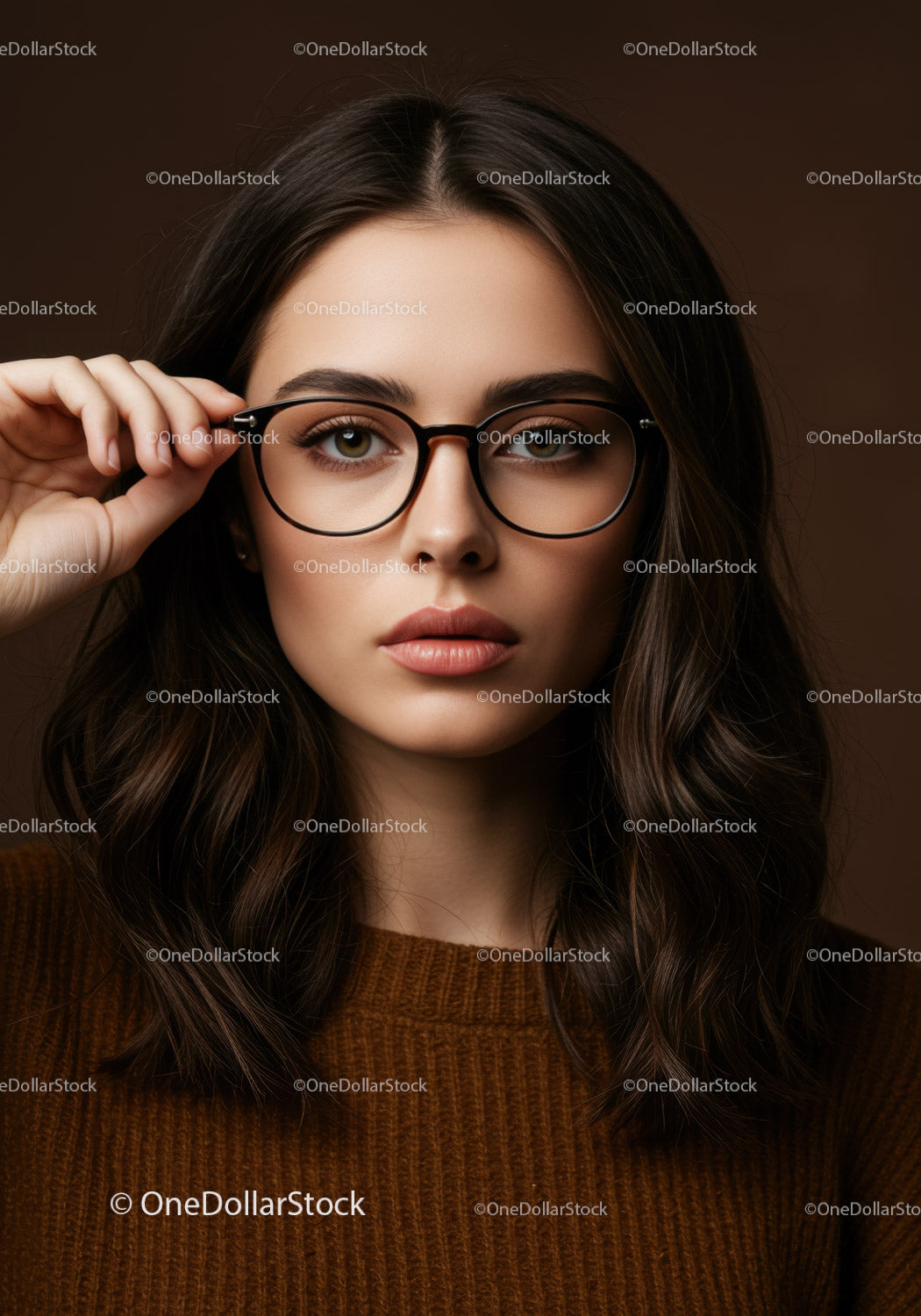 Elegant Woman Wearing Black Glasses in Professional Portrait