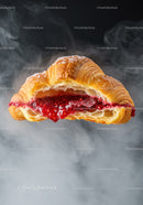 Fresh Croissant with Raspberry Jam Against Dark Background