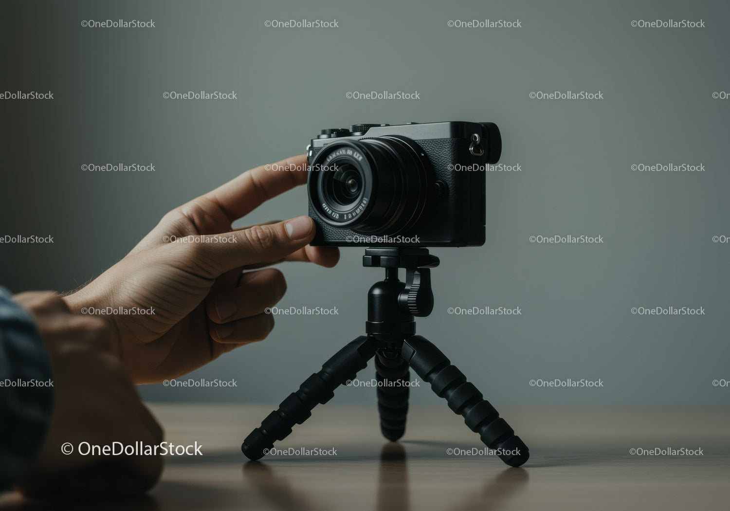 Professional Compact Digital Camera on Tripod with Modern Setup