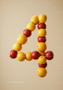 Number four shaped with fresh oranges and apples