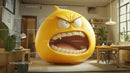 Humorous Orange Character with Angry Expression in Modern Room