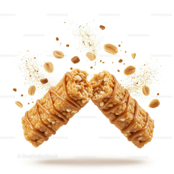 Caramel Peanut Protein Bar Breaking in Half with Nuts