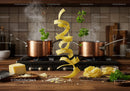 Fresh tagliatelle pasta with herbs and parmesan cheese