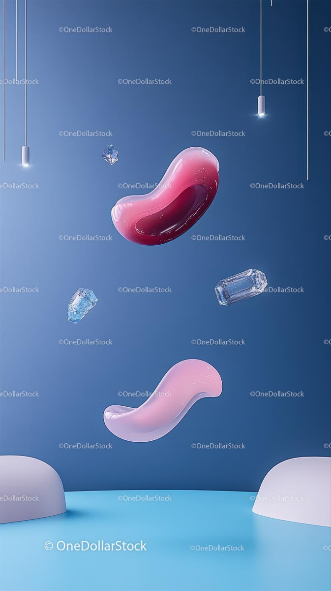 Colorful Floating Jelly Beans and Ice Cubes in Modern Scene