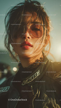Stylish Woman in Sunglasses Against a Sunlit Background