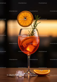 Refreshing Orange Cocktail with Rosemary Garnish at Sunset